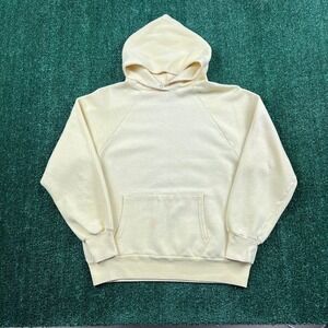 True Vintage Pale Yellow Blank Raglan Cut 50/50 Hoodie Men's Large 20.5x23.5 60s